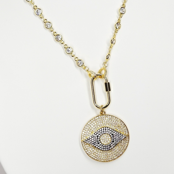NWT Pave CZ Evil Eye 18K Gold Plated CZ Chain - Picture 8 of 9